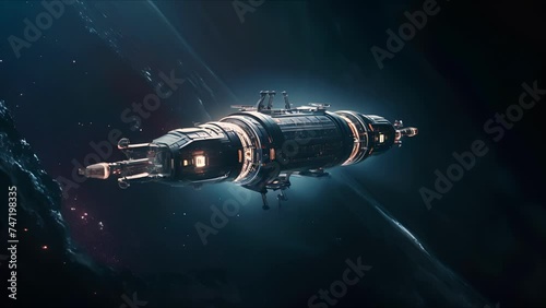 Wallpaper Mural Spaceship in the Universe, spacecraft flying in deep space. Orbital station interior. Future scientific vessel technology, space travel. Torontodigital.ca