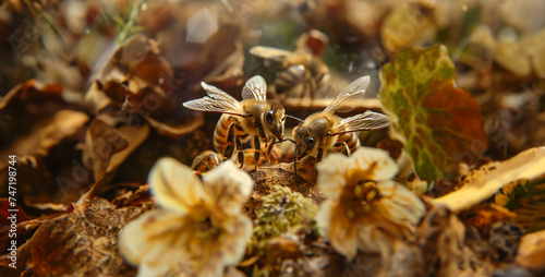 Bee Nectar Dance Two bees perform a waggle dance to communicate the location of flowers, showcasing the complex language and social structure of bees photography