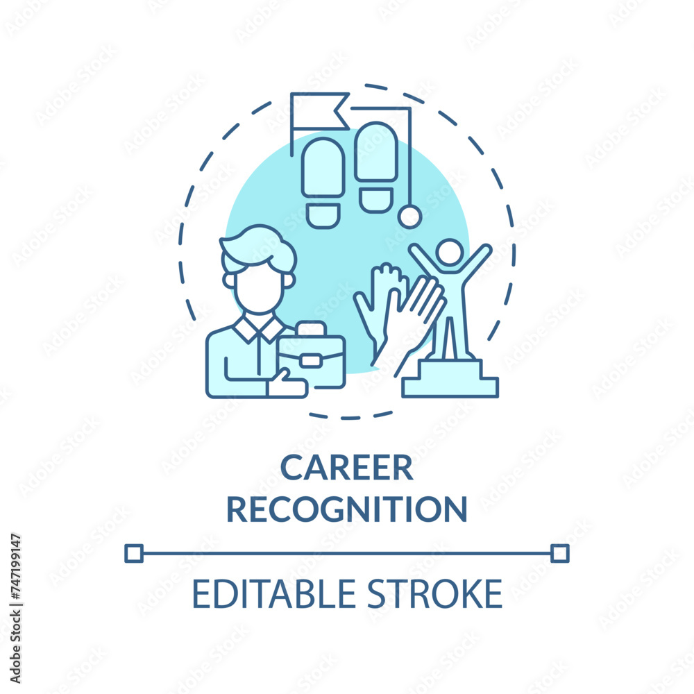 Career recognition soft blue concept icon. Professional achievement. Employee recognition. Job promotion. Workplace culture. Round shape line illustration. Abstract idea. Graphic design. Easy to use