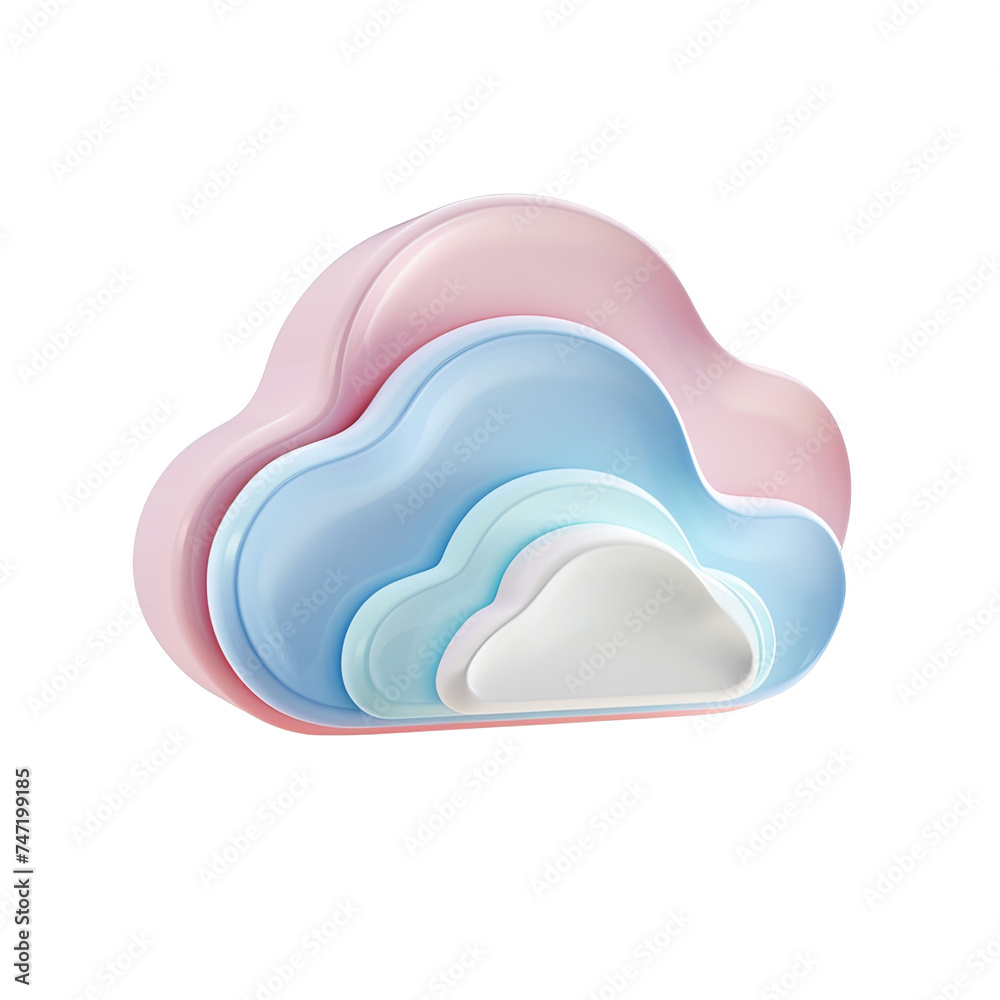3d icon of a cloud, in pastel colors, with white background. PNG format