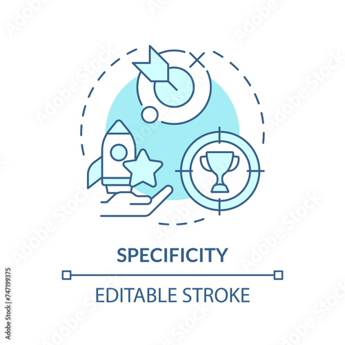 Specificity soft blue concept icon. Employee recognition criteria. Performance appreciation. Boost morale. Round shape line illustration. Abstract idea. Graphic design. Easy to use