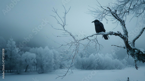 Germany RhinelandPalatinate Raven on tree  photo