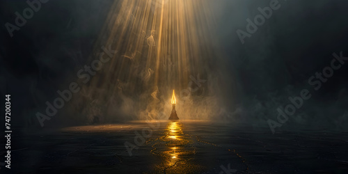 Golden candle burring on rendering of a black background with a golden light on it    © Faiza