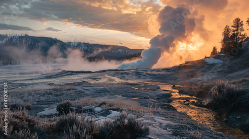 Geyser eruption. Yellowstone National Park. 