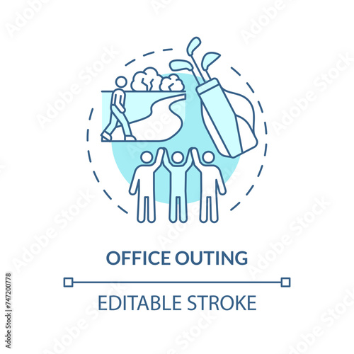 Office outing soft blue concept icon. Employee recognition. Team building. Leisure activity. Corporate event. Round shape line illustration. Abstract idea. Graphic design. Easy to use