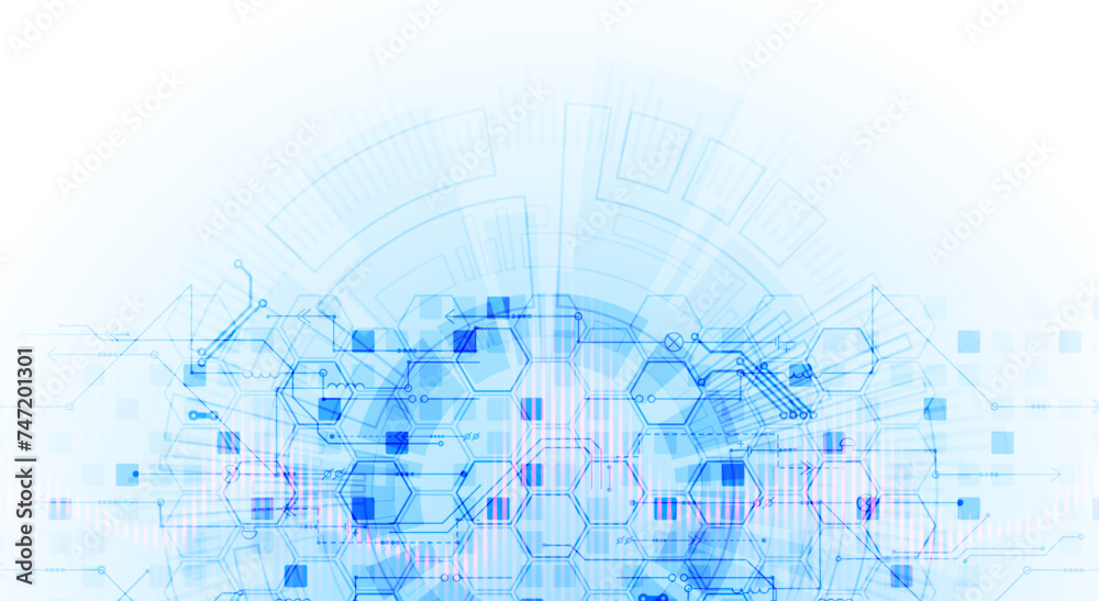 Scientific and technological concept with the use of technical elements formed in the shape of a circle.