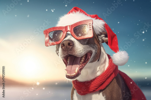 Merry Christmas Doggy Celebration: Happy Santa Paws in Funny Red Hat! © SHOTPRIME STUDIO