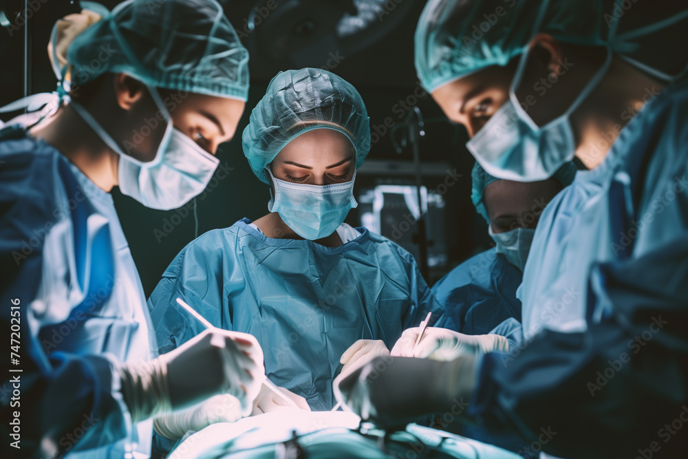 Surgeons team operate on the patient in an operating room at a hospital. Surgery and medical concept Surgeons team operate on the patient in an operating room at a hospital. Surgery and medical concept