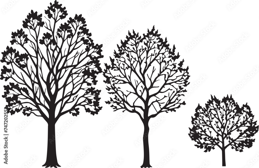 Fototapeta premium Set Trees. Hand drawn vector illustration