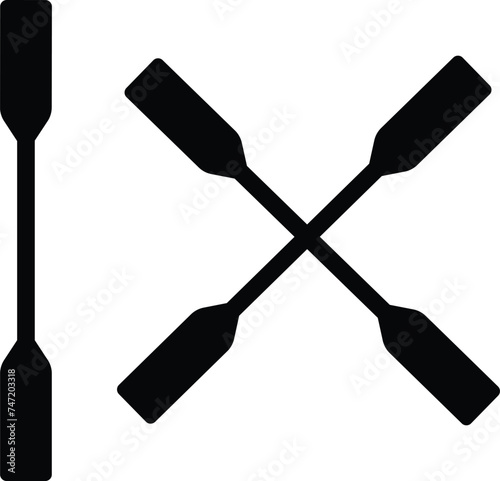 two black Kayak or canoe paddle silhouette of crossed oars rowing sign, icon set symbol collection. Flat style vector isolated on transparent background. Plastic oars. Water sport photo