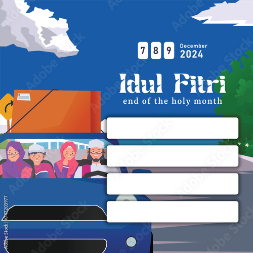 Mudik Illustration, Indonesian term culture migrants return to their hometown on Eid Al Fitr day