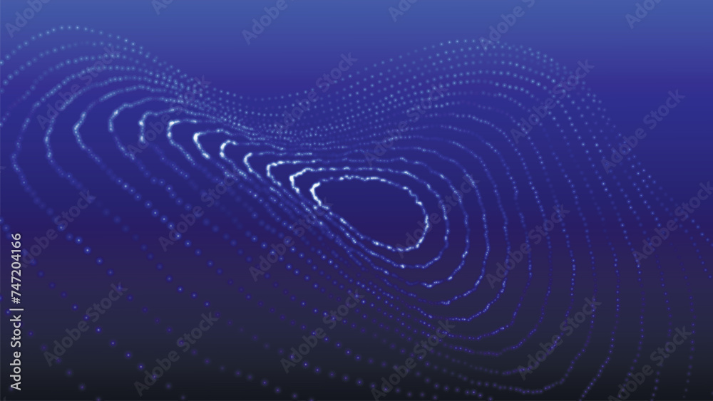 Technology background. Abstract circular wave of particles. Futuristic dotted wave. Visualization of sound waves. Plexus effect. 3D vector illustration Technology background. Abstract circular wave of particles. Futuristic dotted wave. Visualization of sound waves. Plexus effect. 3D vector illustration
