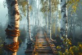 Wooden Bridge Crossing Through Forest