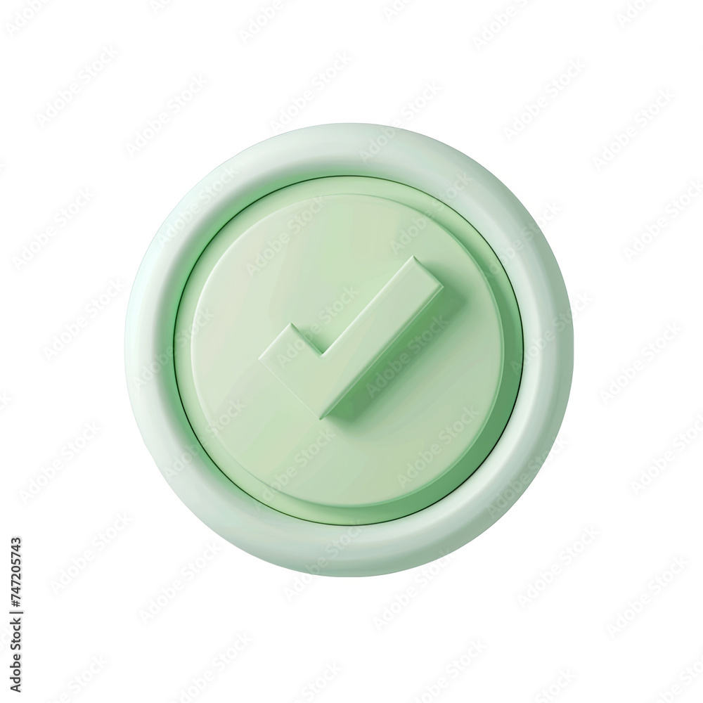 3d icon of circle shape with a tick mark on it in green pastel color. PNG format 3d icon of circle shape with a tick mark on it in green pastel color. PNG format
