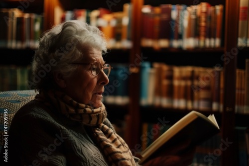 Elderly in Library  Ambient Light Cultural Story.