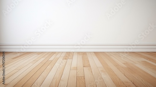 Empty room with wooden floor and white wall. © Voilla