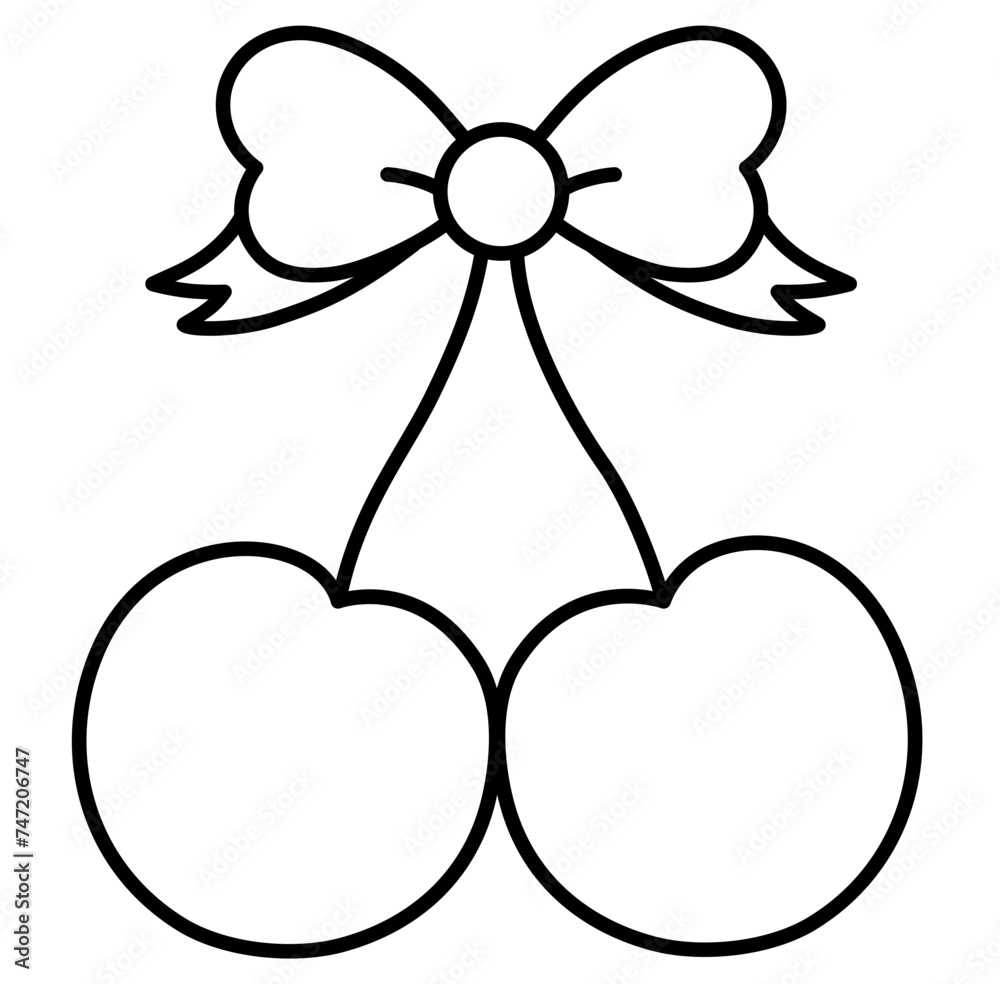 cute kawaii cherries with coquette aesthetic ribbon bow outline decoration doodle illustration cute kawaii cherries with coquette aesthetic ribbon bow outline decoration doodle illustration