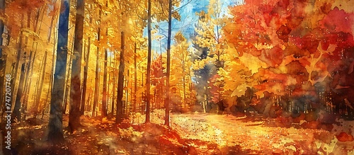 Autumn's Golden Glow A Vibrant Forest Scene Generative AI