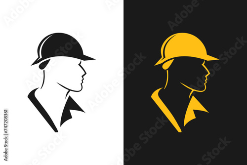 A builder, mechanic or tech man side profile. Work man in helmet or maintenance worker side profile silhouette. A builder, mechanic, plumber or electrician icon. Vector