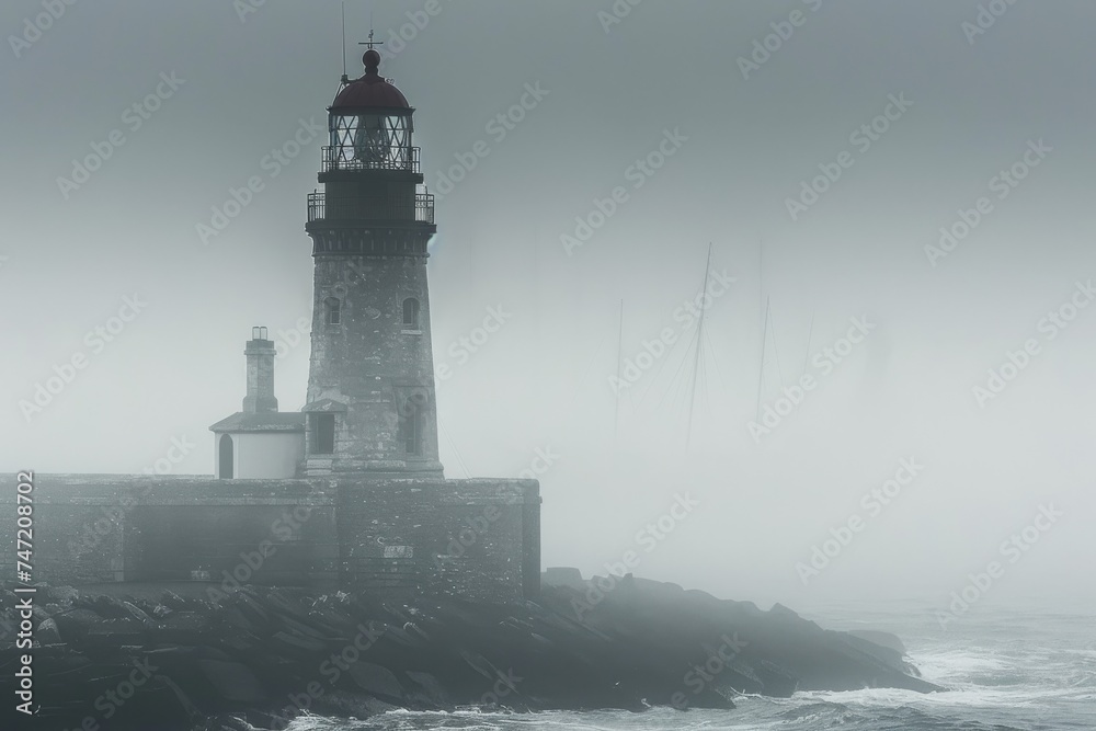 Lighthouse Standing in Ocean Fog