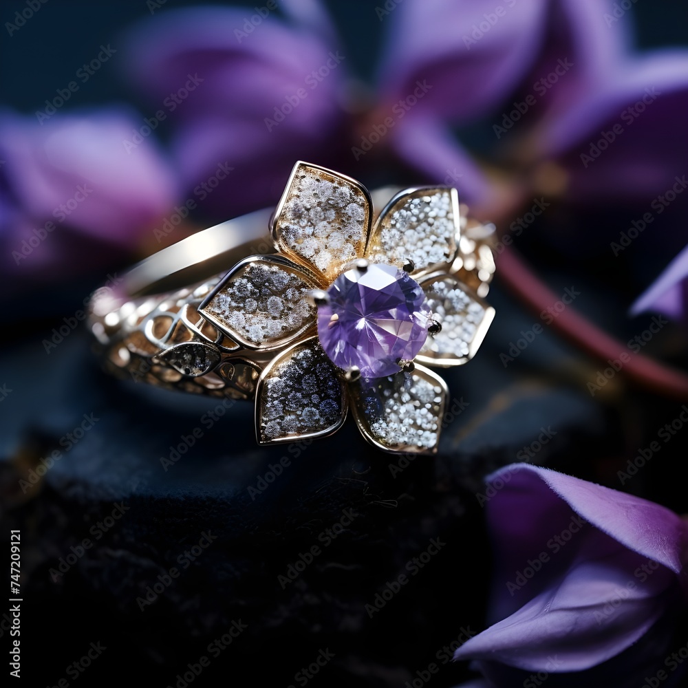 Dazzling Elegance: A Symphony of Sparkle – Jewelry Ring with Diamond on Violet Flower Soft Fabric, Unveiling Timeless Beauty Dazzling Elegance: A Symphony of Sparkle – Jewelry Ring with Diamond on Violet Flower Soft Fabric, Unveiling Timeless Beauty