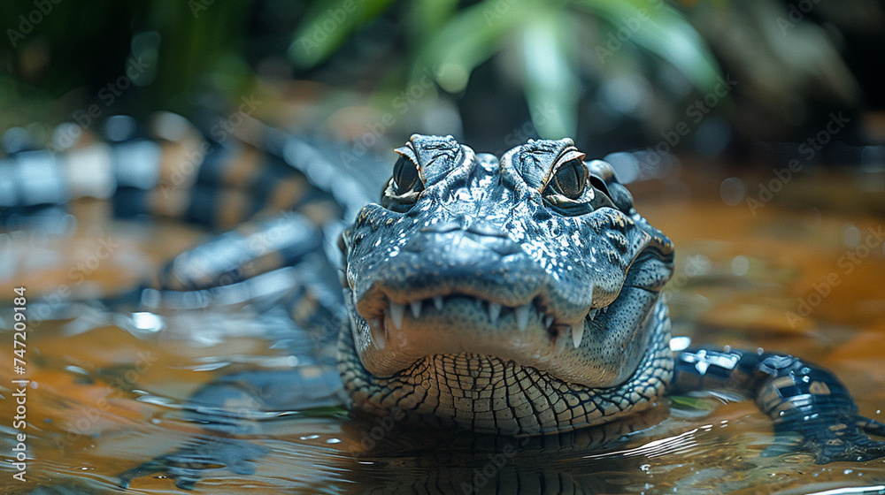 Fototapeta premium wildlife photography, authentic photo of a crocodile in natural habitat, taken with telephoto lenses, for relaxing animal wallpaper and more