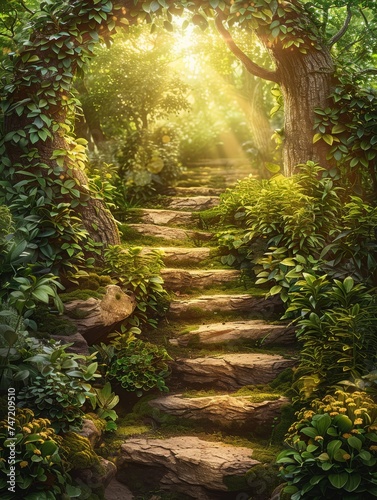 Path Cutting Through Lush Green Forest © hakule