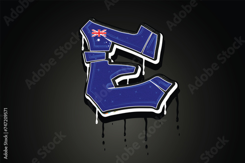Australia E Hand Lettering Graffiti alphabet Vector template 