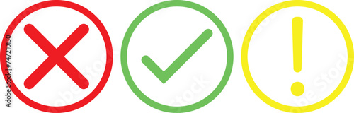 Thin line check mark icons. Green tick and red cross checkmarks flat line icons set. Vector illustration isolated on white background