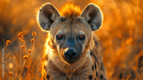wildlife photography, authentic photo of a hyena in natural habitat, taken with telephoto lenses, for relaxing animal wallpaper and more photo