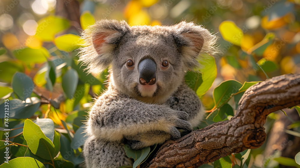 Obraz premium wildlife photography, authentic photo of a koala in natural habitat, taken with telephoto lenses, for relaxing animal wallpaper and more
