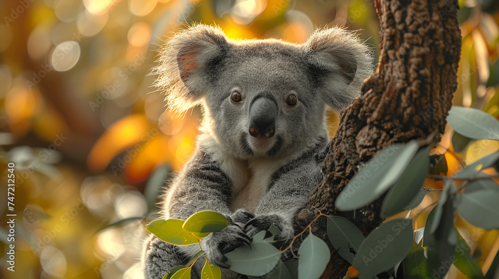 Fototapeta premium wildlife photography, authentic photo of a koala in natural habitat, taken with telephoto lenses, for relaxing animal wallpaper and more