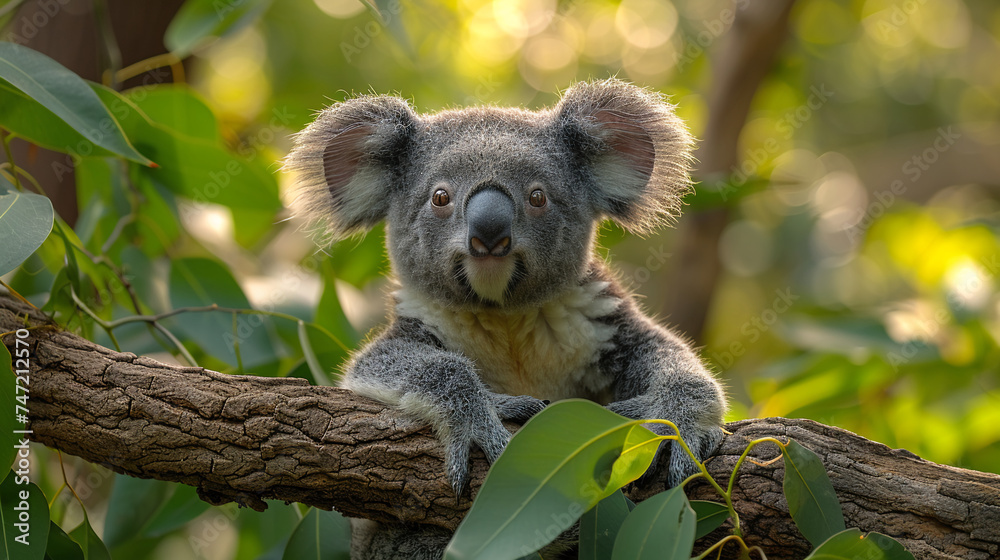 Fototapeta premium wildlife photography, authentic photo of a koala in natural habitat, taken with telephoto lenses, for relaxing animal wallpaper and more