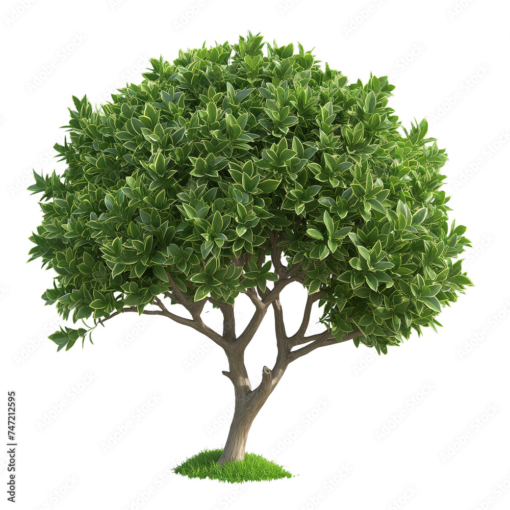 Green tree with lush foliage isolated on a white background, symbolizing nature, growth, and life