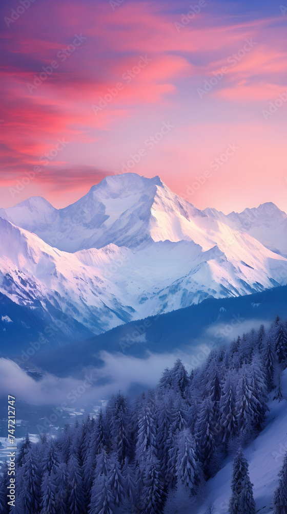 Dawn Breaking Over Majestic Snow-Capped Alps Mountains: A Captivating Show of Nature's Unrivaled Beauty