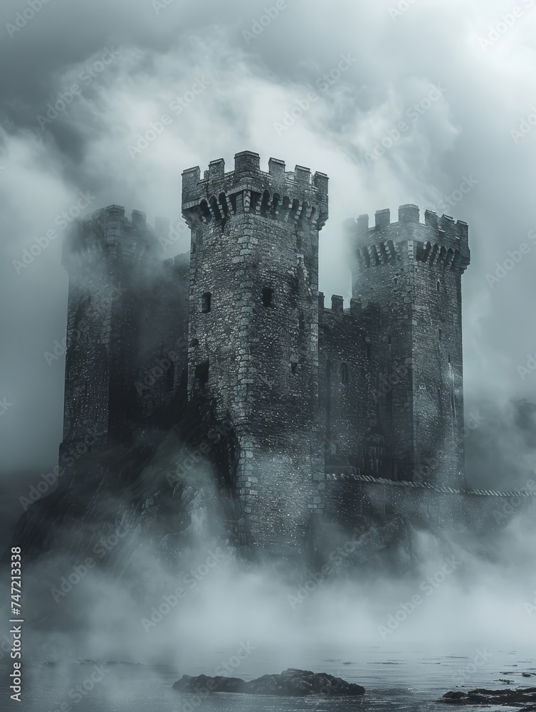 Fototapeta premium Castle in the Foggy Sky