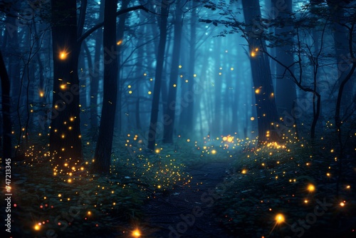 Enchanting Forest Alive With Fireflies
