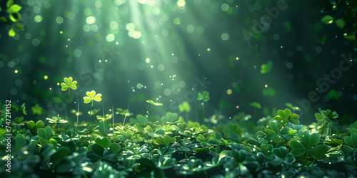 A forest with a light in the background, Green plants in forest 