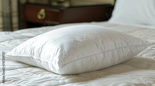 Close-up of a white pillow on a hotel bed