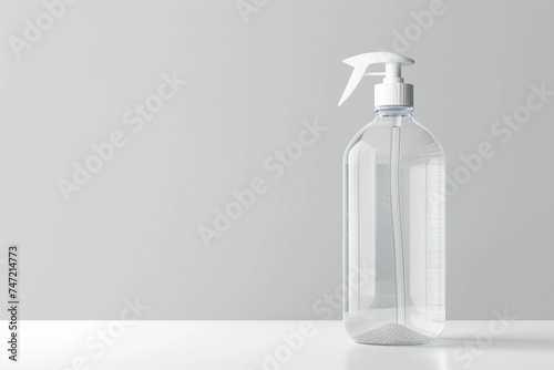 Sleek Transparent Spray Bottle with Trigger on a Clean Grey Background