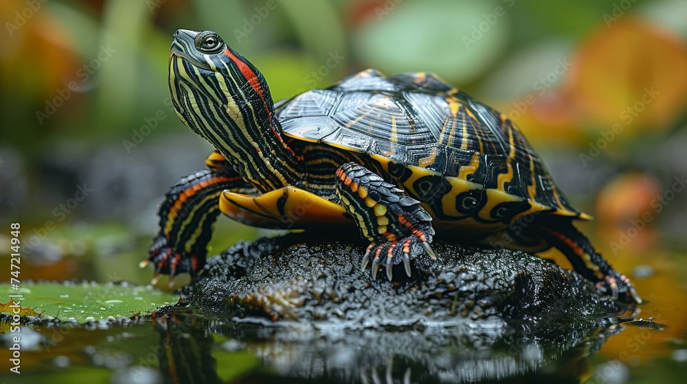 Obraz premium wildlife photography, authentic photo of a turtle in natural habitat, taken with telephoto lenses, for relaxing animal wallpaper and more