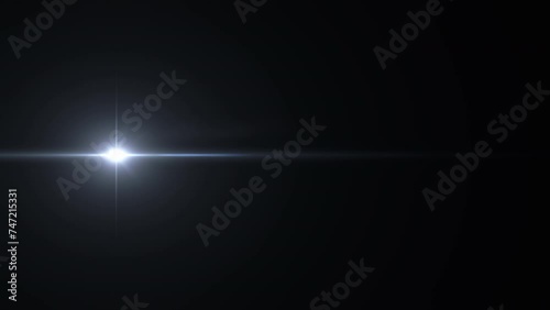Abstract flickering white star optical lens flares moving from left to right side animation on black background. 4K seamless dynamic kinetic bright star illustration flash light rays effect photo