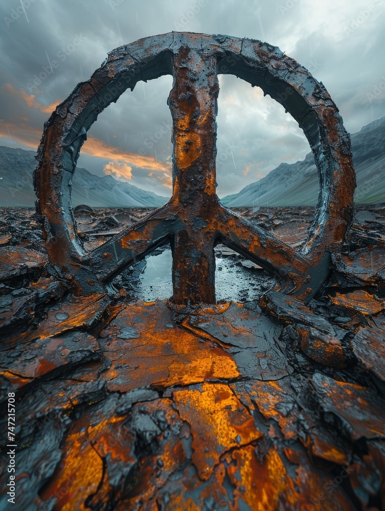 Fototapeta premium Rusty Peace Sign on Field