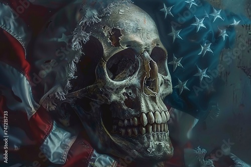 Bone-chilling Skull with American Flag in the Background Generative AI