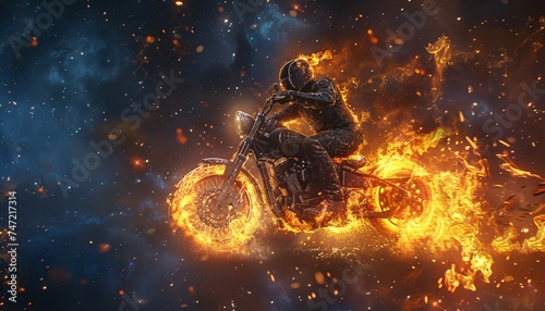 Riding the Fire A Motorcycle Rider in the Spotlight Generative AI © Bipul Kumar