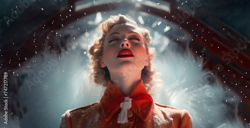 Portrait of a blonde woman under the snow, Generative AI