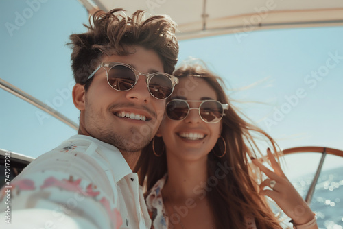 Couple on vacation, younge people on a boat, Generative AI