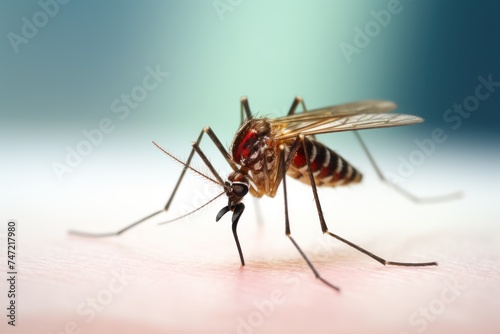 Close-up of Mosquito on human skin. 