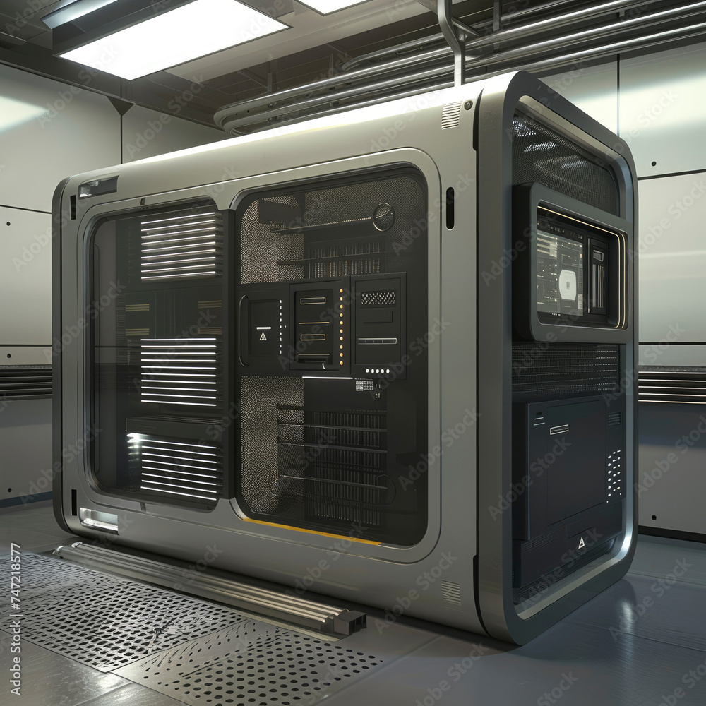 Render a 3D model of advanced technology integration in a sleek and modern style Render a 3D model of advanced technology integration in a sleek and modern style
