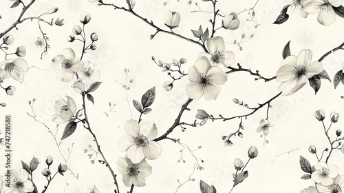 Vector image of a facile floral design with an abstract ditsy print with branches of old native flowers and space, Generative AI. photo